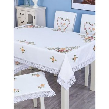 輕奢椅套椅墊白色桌布長方形臺布茶幾布圓桌布方桌布刺繡絲帶新品