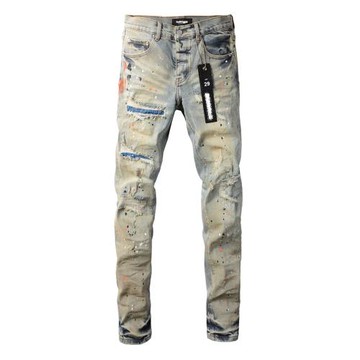 PUR jeans  pants torn jeans美式高街破洞潑墨牛仔褲子