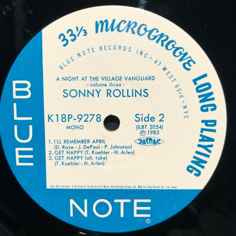 Sonny Rollins   Village Vanguard Vol.3 LP  Blue Note ・KING RECORD