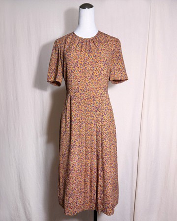 橘黃圖騰短袖古著洋裝/ 國外帶回 VINTAGE