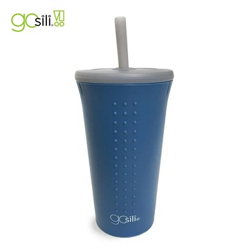 美國GoSili/Silikids ❚ 16oz ❚TOGO矽膠吸管隨行杯--霧粉藍