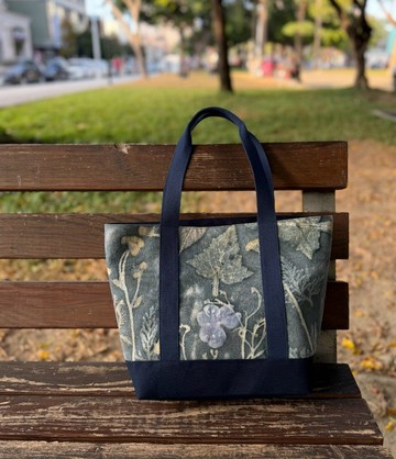 【記憶有限】EcoPrint 花葉移印 托特包-芝麻灰