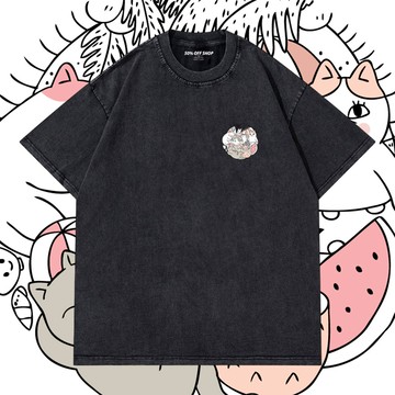 正在度假的貓貓 喵星人 做舊水洗純棉短TEE 台灣製