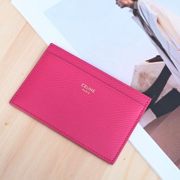 CELINE 燙金LOGO簡約防刮隨身卡片夾.桃紅