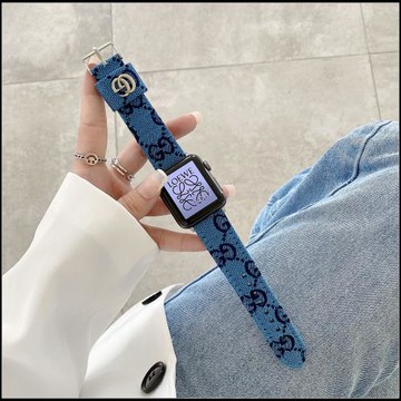 適用蘋果10APPLE iwatch45678ultra代se拼色新款gg帆布真皮手表帶