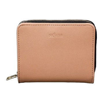 satana Leather 簡約拉鍊短夾  裸茶色  均碼