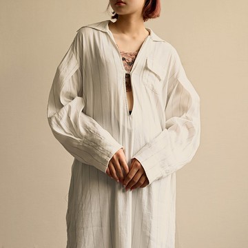 【NaSuBi Vintage】寬鬆輪廓麻質長版古著襯衫