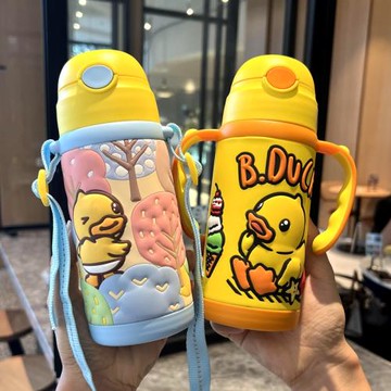 小黃鴨兒童保溫杯小號吸管飲水杯幼兒園女童水壺男孩女孩上學專用