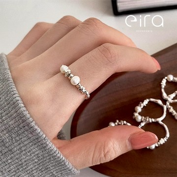 Eira Accessory 珍珠碎銀子戒指‧925純銀戒指‧可調式戒指‧輕奢 拼接 時尚 送禮 CKJZ0011A