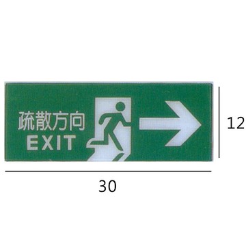 RA-124 疏散方向/EXIT 右箭 橫式 12x30cm 彩色壓克力標示牌/指標/標語 附背膠可貼