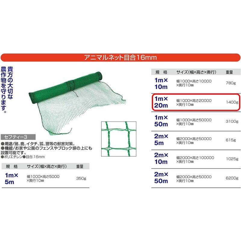 セフティー3 アニマルネット 補強ロープ入 目合16mm 幅1mx長さ20m
