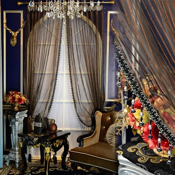 窗紗簾簡約現代客廳臥室書房豎條紋咖色地中海窗簾定制韓式紗簾