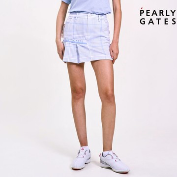 【ṔEARLY GATES】女款寶藍色伸縮性佳單邊皺摺裙擺人字格紋短裙 JLV84206