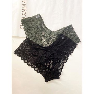 胖妹妹大碼內褲女200斤性感蕾絲透明鏤空中腰無痕透氣薄款三角褲