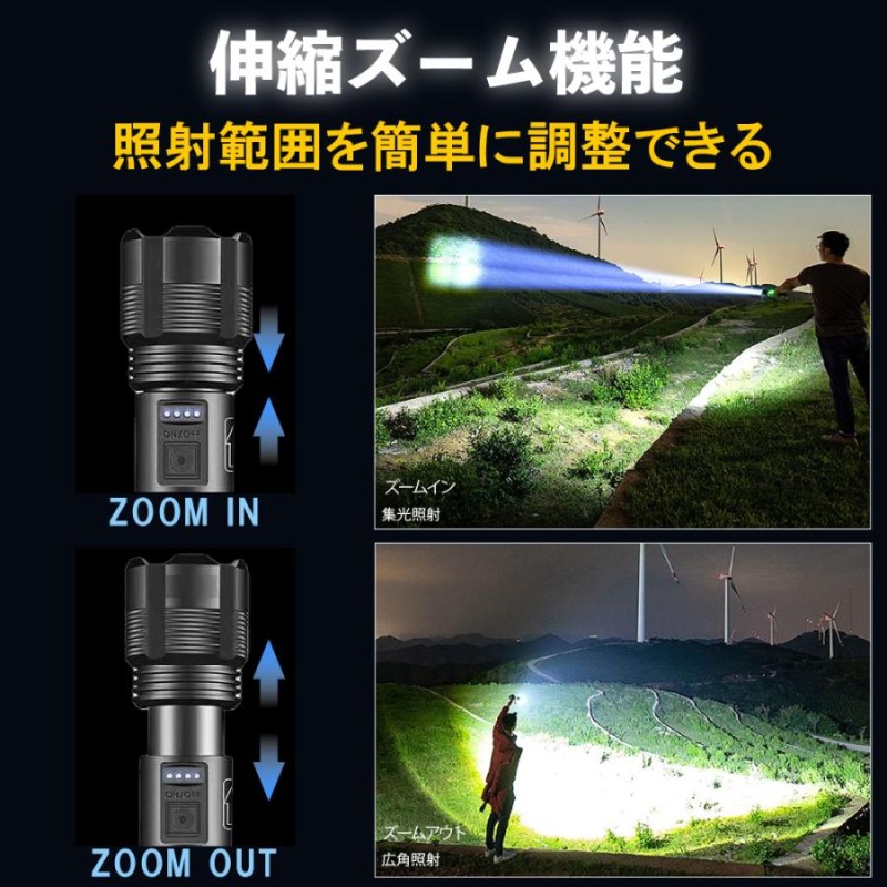 懐中電灯 ledライト led 強力 軍用 ハンディライト 充電式 フラッシュライト 防災グッズ 小型 強力ライト 高輝度懐中電灯 超強力 18650  単4電池 | LINEショッピング