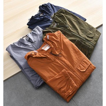 牛貨推薦 戶外防水透氣防UV 外貿男士春夏休閑純色連帽皮膚衣外套