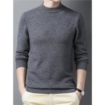 冬季新款純羊毛衫男半高領加厚保暖毛衣韓版男裝純色打底針織衫潮