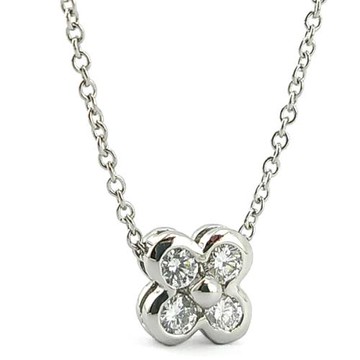九八成新展示品半價出清--TIFFANY PT950鉑金-鑲四顆鑽花朵造型墜飾項鍊