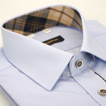 【金安德森】經典格紋繞領淡藍鑲邊窄版襯衫-長袖(轉)