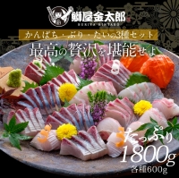 宮崎産 新海屋 鰤屋金太郎 刺身３種セット 真鯛 ぶり カンパチ 各種600g 計1800g　冷蔵　D073_1