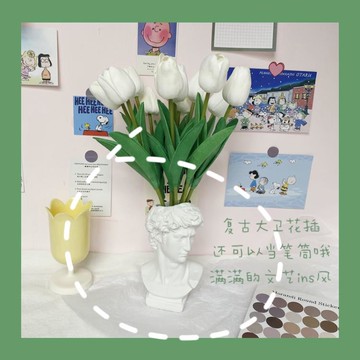 樂天精選~筆筒 ins風學生桌面文藝復古擺件大衛雕像筆筒化妝刷收納頭像石膏花插-青木鋪子
