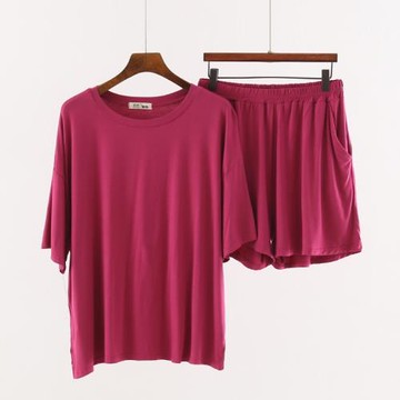 夏季家居服女套裝休閑短袖短褲兩件套莫代爾寬松大碼中年媽媽睡衣