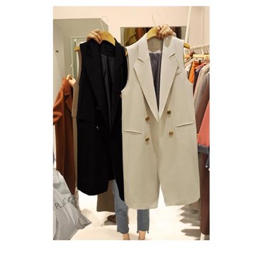 中長款西裝馬甲女厚2025春秋新款韓版直筒雙排扣坎肩墜垂馬夾外套