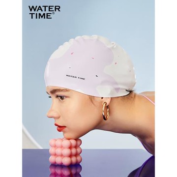 WaterTime泳帽男女防水護耳不勒頭長發護耳可愛印花硅膠游泳帽