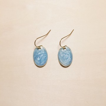 復古天藍滴釉橢圓耳環