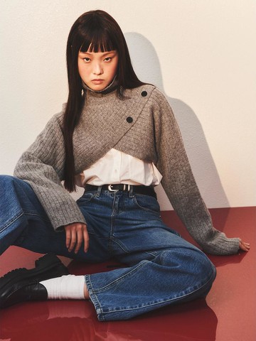Signature Button Detail Bolero Knit Top - Grey