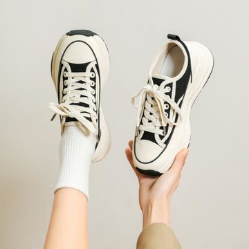 爆款厚底帆布鞋女2024新款春季新款小白鞋休閑百搭ins潮板鞋透氣