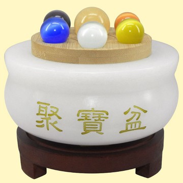【吉祥開運坊】七星聚寶盆【七星白玉石聚寶盆中型 附七星陣  五色石 五帝錢 底座】開光 擇日
