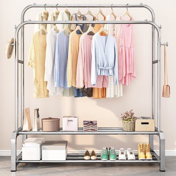 【免運】雙桿不鏽鋼晾衣架 落地立式移動曬衣架 加厚掛衣架 陽台晾曬桿 曬被架 置物架 晾衣桿 鞋托架