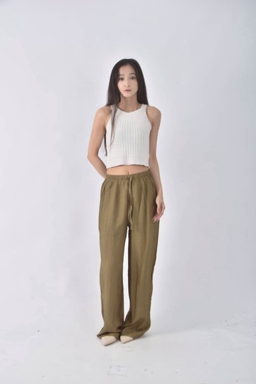 (F) 【粿粿私服】queenshop韓牌高腰質感壓紋綠色長褲
