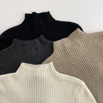 針織衫．雜誌款素面羅紋高領長袖上衣．白鳥麗子