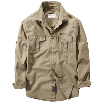 VIP純棉工裝長袖襯衫男春秋新款休閑襯衣外套男士美式復古上衣服