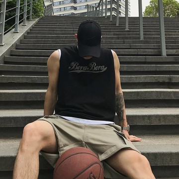 【夏季】潮牌男士健身運動汗背心都市休閒百搭字母印花寬鬆無袖衫男男裝坦克男加肥加大汗衫大碼背心