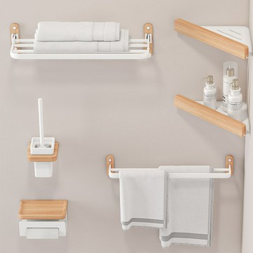 【含稅/免運】 胡桃木置物架美式折疊浴巾架浴室簡約免打孔衛浴套件毛巾桿原木風