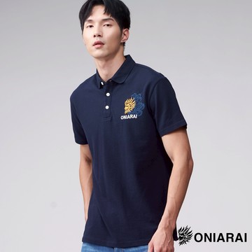 BLUE WAY 鬼洗 ONIARAI - 男款 織紋鬼頭海浪短袖POLO衫(丈青)