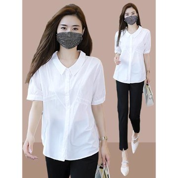 女士夏季新款上衣2025短袖襯衫雪紡遮肚子時尚洋氣時髦襯衣小個子