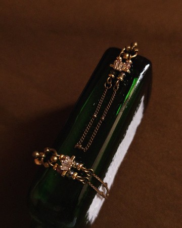 鋯石珠鍊長耳環 - 進口珠 【孤品】