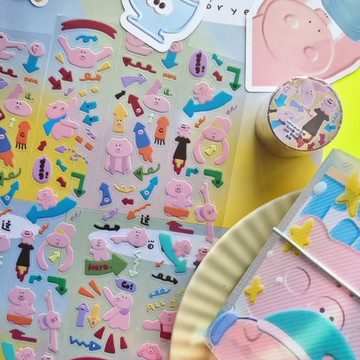 【coloryeah】星星標語箭頭豬 可愛手賬文具/pet切膜膠帶貼紙