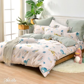 【Great Living格蕾寢飾】英國Abelia 漫畫恐龍 加大天絲四件式防蹣抗菌吸濕排汗兩用被床包組