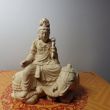 黃楊木精雕普賢菩薩(高10公分)