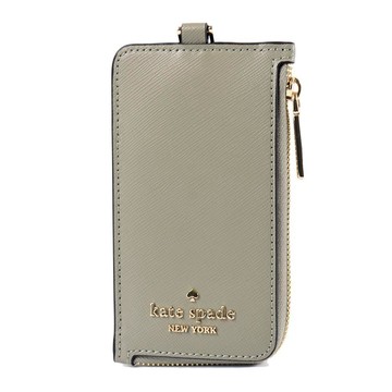 KATE SPADE 十字紋防刮識別證掛繩票卡夾-暗松綠