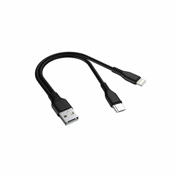 MoZuo 一分二 USB轉Lightning+MicroUSB 雙裝置充電線 黑 1M