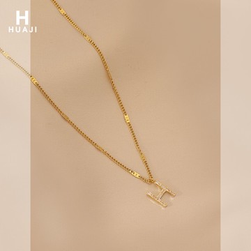 花跡字母H項鏈女高級設計感小眾鎖骨鏈適合過年的生日禮物頸鏈