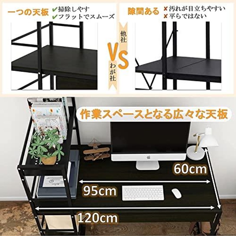 パソコンデスク ハイタイプ ワークデスク DEWEL 幅120cm 奥行60cm60kg上棚