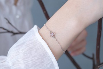 粉晶925純銀四葉幸運草手鍊