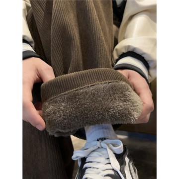 燈芯絨休閑褲子男秋冬季加絨加厚防寒保暖高級感潮牌寬松直筒長褲